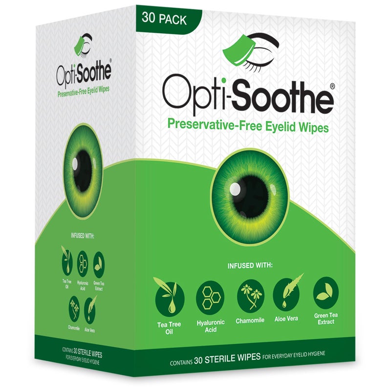 مناديل العيون OptiSoothe خالية من المواد الحافظة 30 مناديل مبللة لتنظيف الجفون يوميًا خالية من المواد الحافظة مهدئة مرطبة بمكونات طبيعية